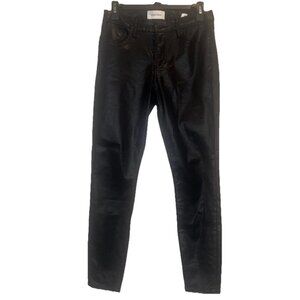 Dear John Womens Gisele Skinny Mid Rise Black Faux Leather Pants Sz 27 Stretch
